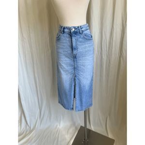 ZARA Women's Midi Denim Jean Skirt Light Wash Front Slit Pocket Blue Size XS